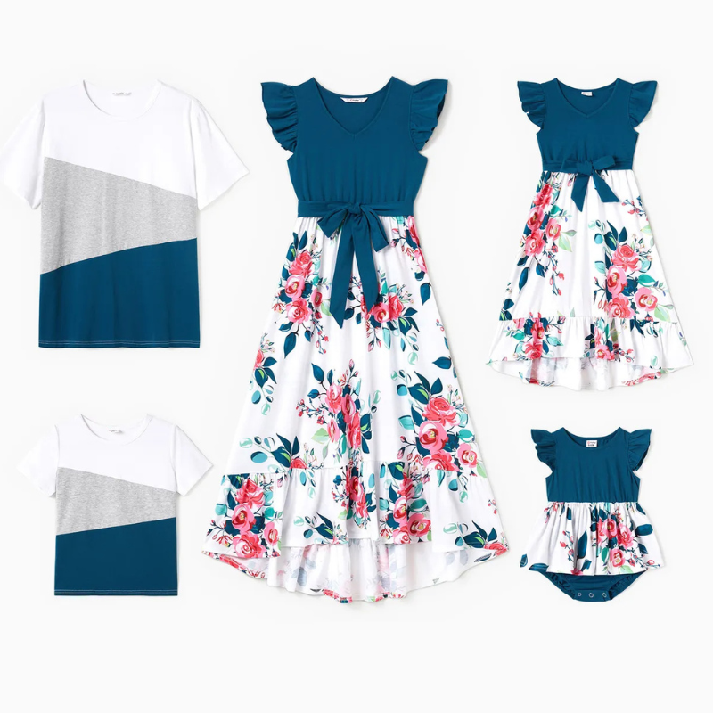 Family Matching Floral Print Dresses And T Shirt Sets