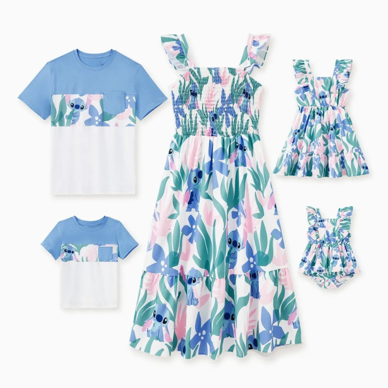 Family Matching Floral Plant Print T Shirt And Dress