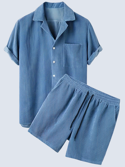 Corduroy Shirt And Shorts 2 Piece Set