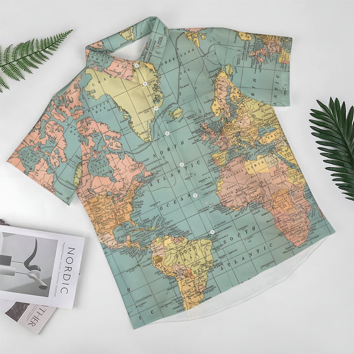 Vintage World Map Print Short Sleeve Shirt