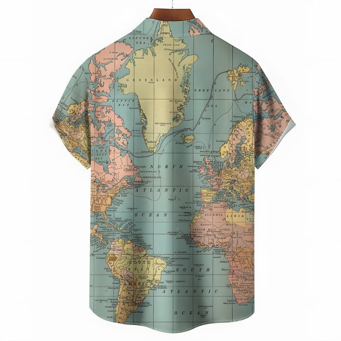Vintage World Map Print Short Sleeve Shirt