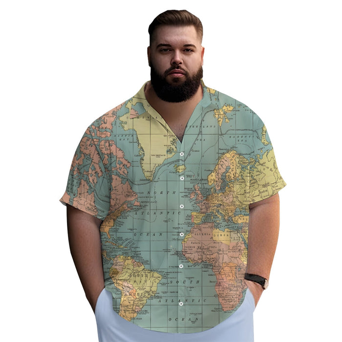 Vintage World Map Print Short Sleeve Shirt