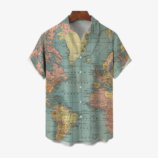 Vintage World Map Print Short Sleeve Shirt