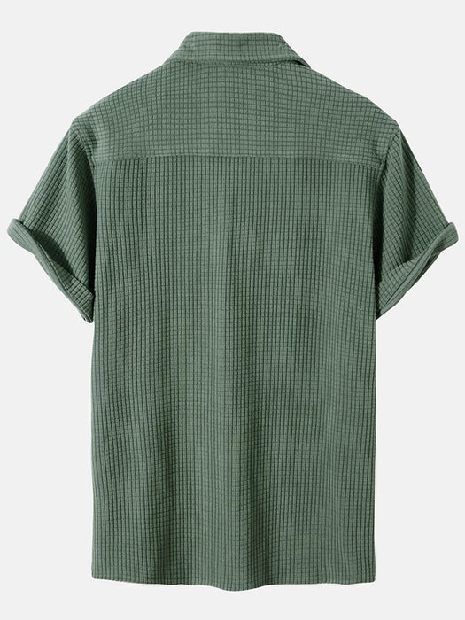 Waffle Lapel Solid Henley Shirts