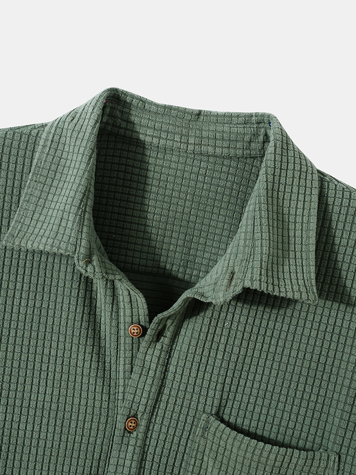 Waffle Lapel Solid Henley Shirts