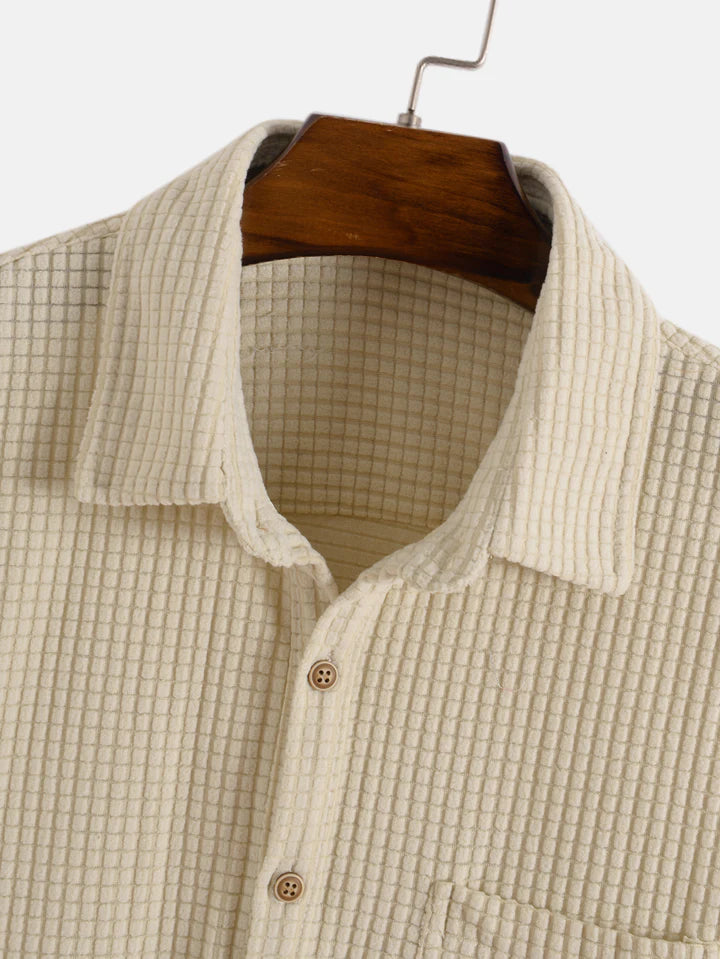 Waffle Lapel Solid Henley Shirts