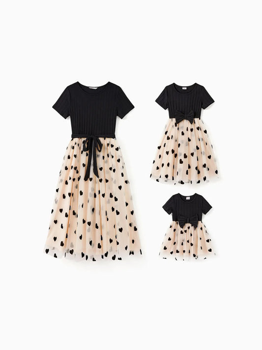 Black And Patterned Tulle Family Matching Dress Collection