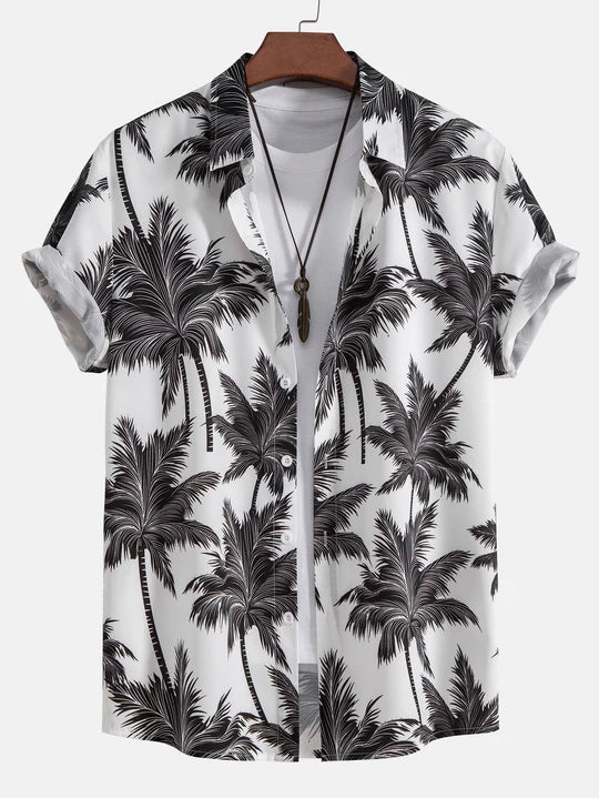 Palm Tree Print Button Up Shirt And Swim Short