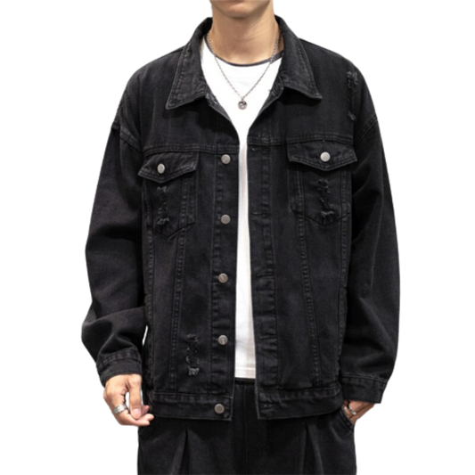 Spring Autumn Men's Hole Jeans Denim Jacket