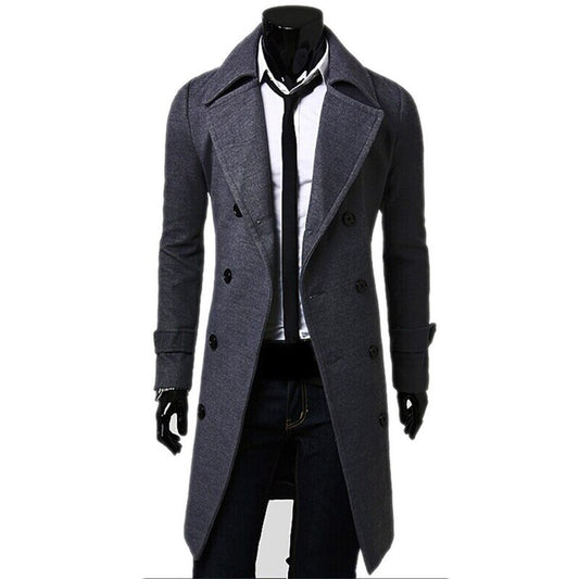 Autumn Winter Men's Slim Fit Long Trench Coats