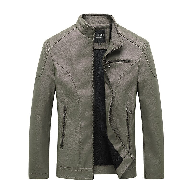 Outwear Casual Stand Collar Leather Jacket