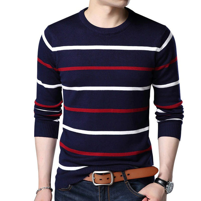 Men's Round Collar Striped Pullovers