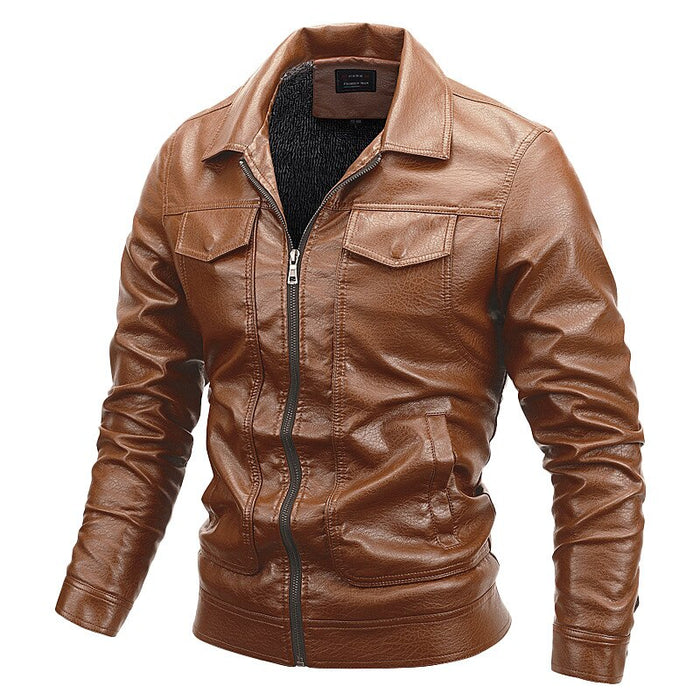Winter Turn Down Collar Zipper Motorcycle Jacket