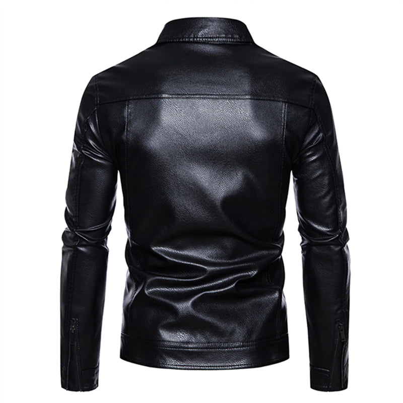 Men's Turn Down Collar Leather Zipper Jacket