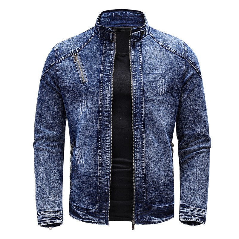 Stand Collar Slim Fit Denim Jacket