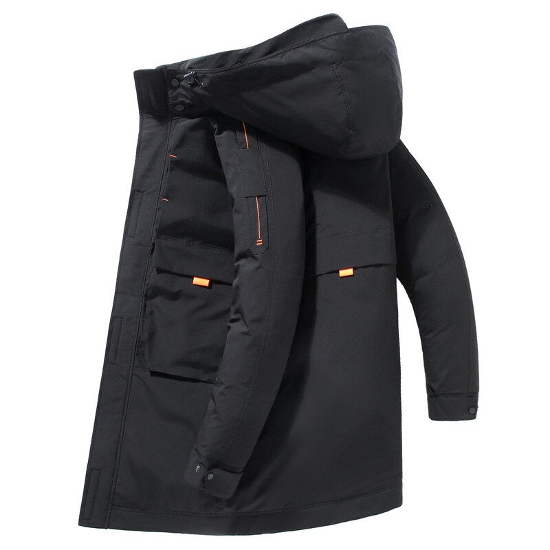 Hooded Warm Long Slim Fit Black Winter Jacket