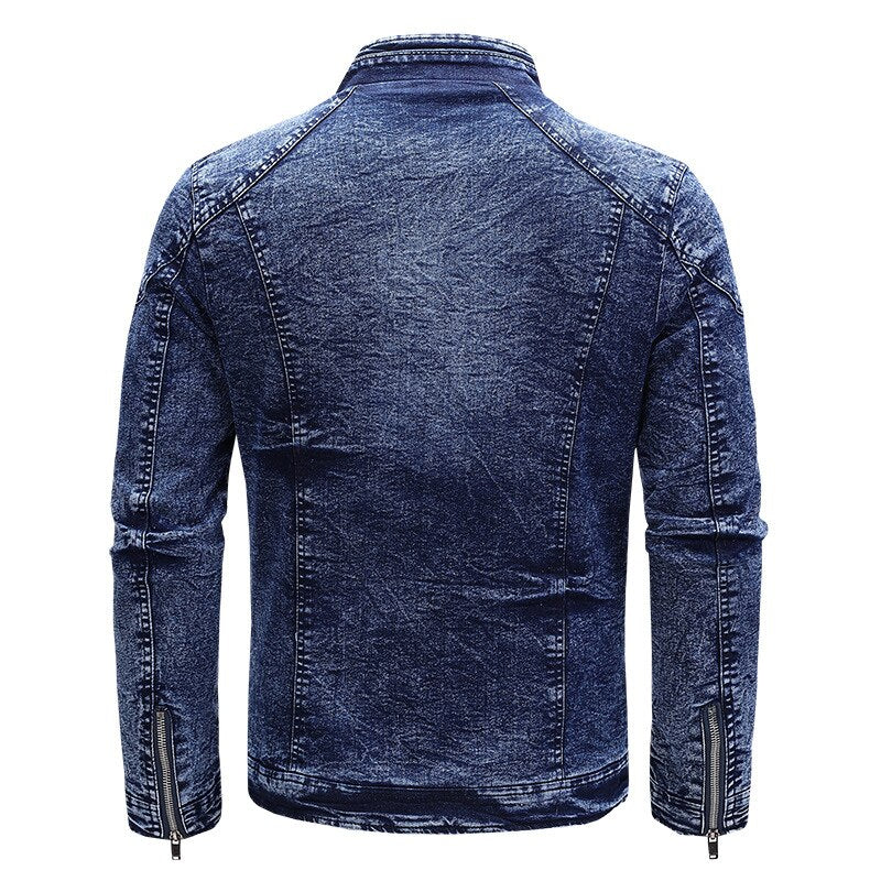 Stand Collar Slim Fit Denim Jacket