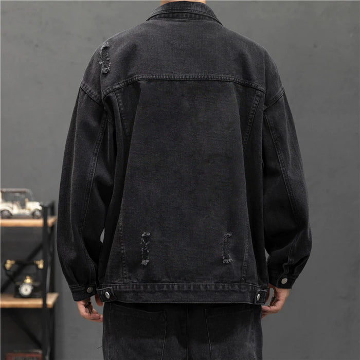Spring Autumn Men's Hole Jeans Denim Jacket