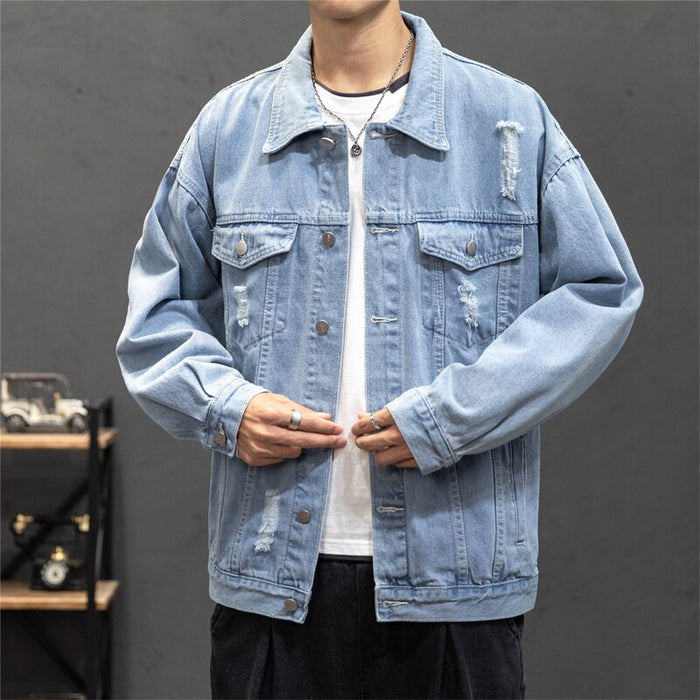 Spring Autumn Men's Hole Jeans Denim Jacket