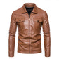 Men's Turn Down Collar Leather Zipper Jacket