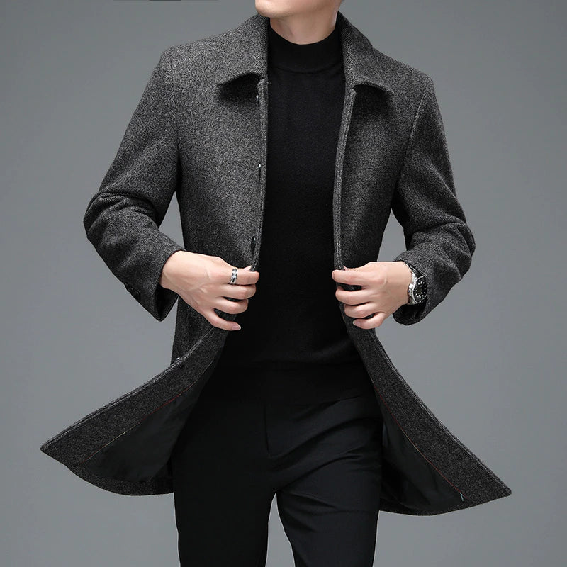 Men's Winter Turn Down Collar Long Coats