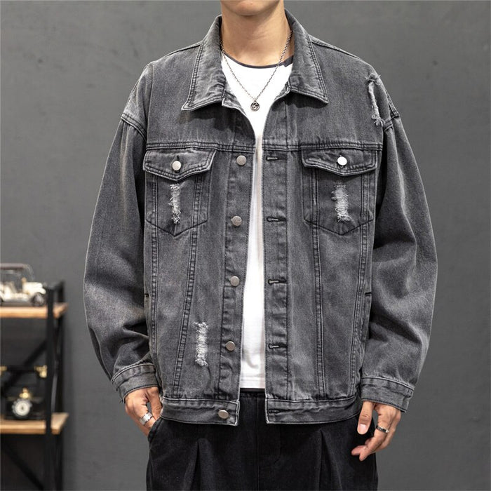 Spring Autumn Men's Hole Jeans Denim Jacket