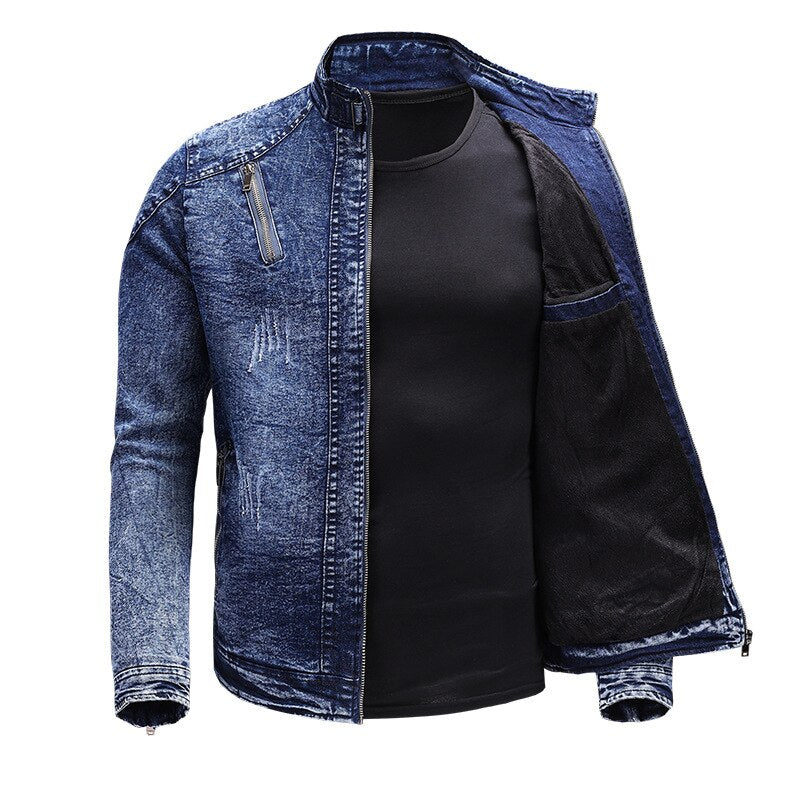 Stand Collar Slim Fit Denim Jacket