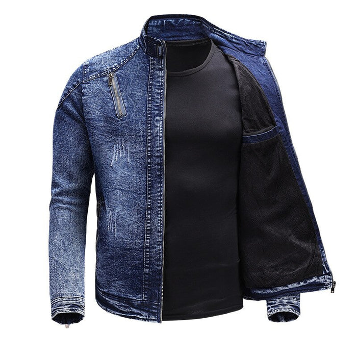 Stand Collar Slim Fit Denim Jacket