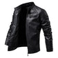 Men's Zipper Stand Collar Windproof Leather Jacket