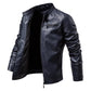 Men's Zipper Stand Collar Windproof Leather Jacket