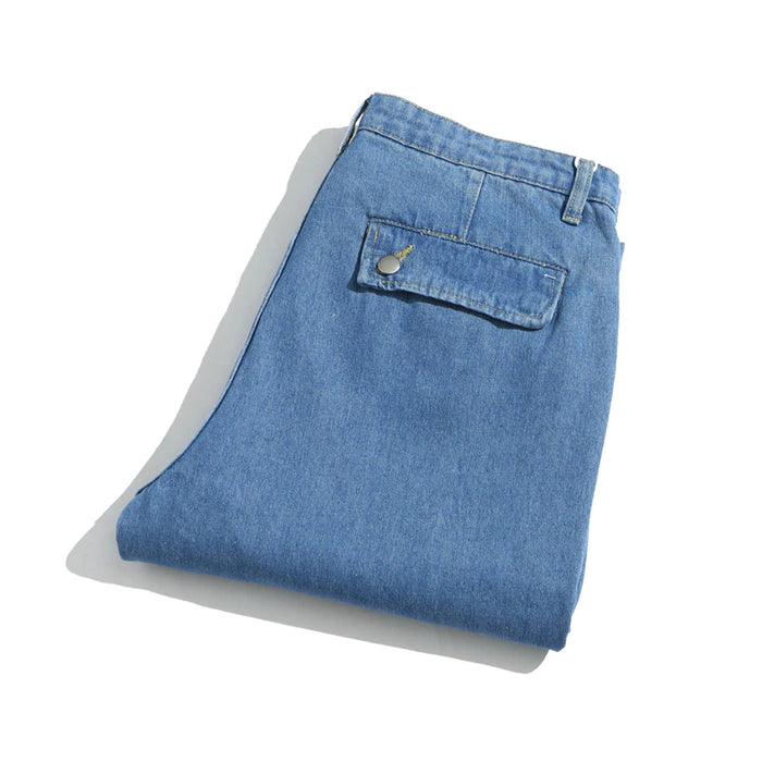 Loose Straight Solid Denim Jeans Pants