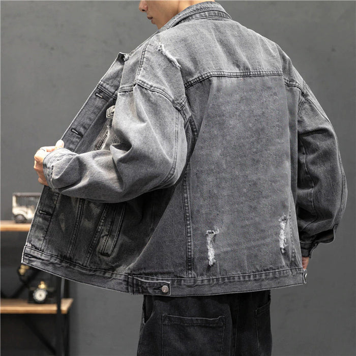 Spring Autumn Men's Hole Jeans Denim Jacket