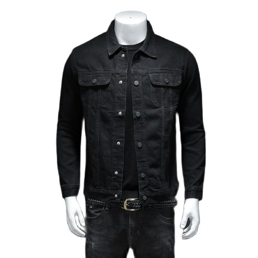 Black Casual Turn Down Collar Motorcycle Denim Coats