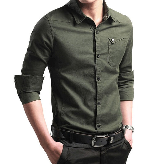 Men Long Sleeve Cotton Casual Shirt