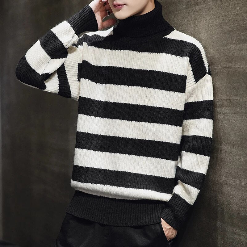 Men's Knitted Stripes Patterned Pullover Sweater
