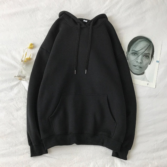 Solid Casual Streetwear Cotton Loose Hip Hop Hoodie