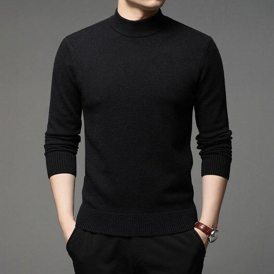 Men's Mock Neck Knitted Solid Pullovers