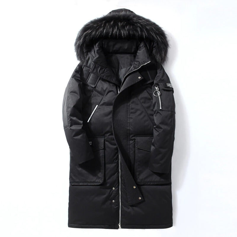 Men's Warm Hooded Fur Down Jacket