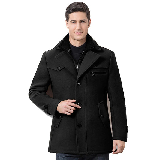 Men's Slim Comfortable V-Neck Solid Warm Coat