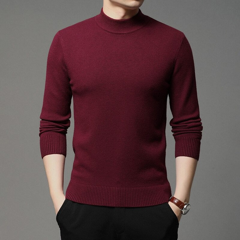 Men's Mock Neck Knitted Solid Pullovers