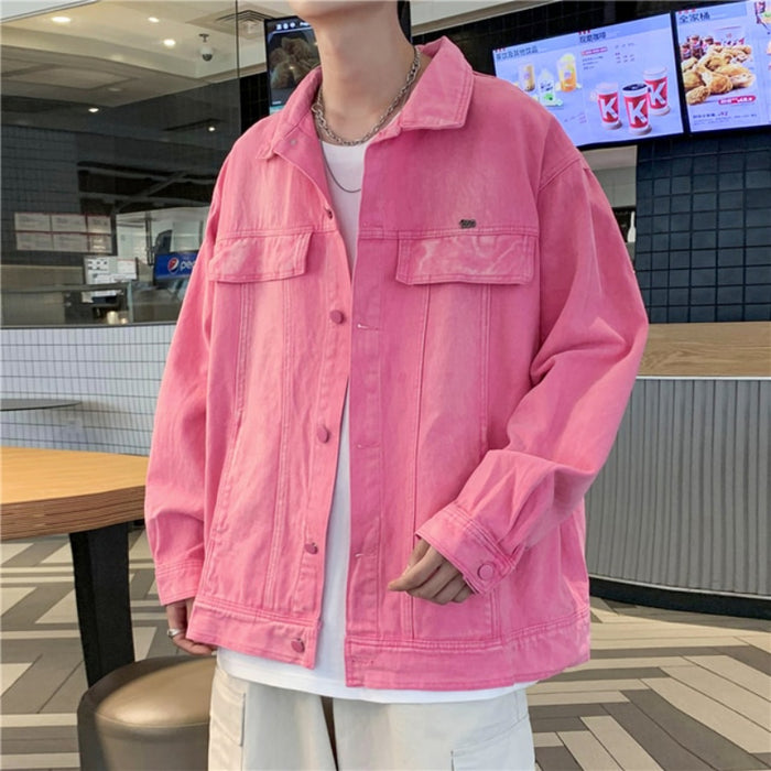 Men's Loose Turn Down Collar Denim Jacket
