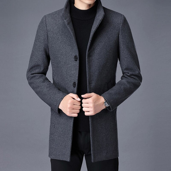 Men's Solid Stand Collar Slim Fit Coat