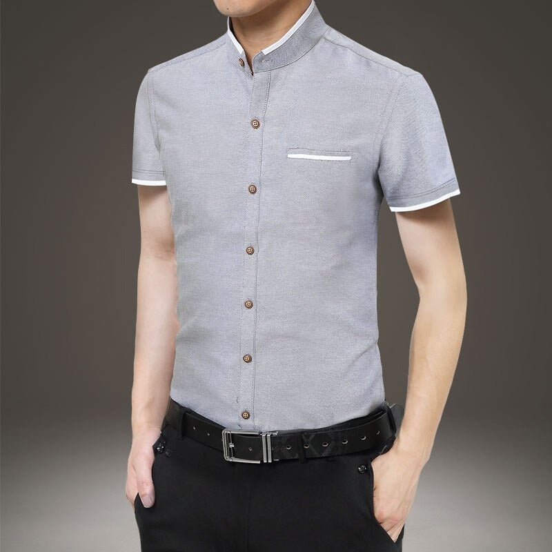 Men's Short Sleeve Patchwork Mandarin Collar Shirts