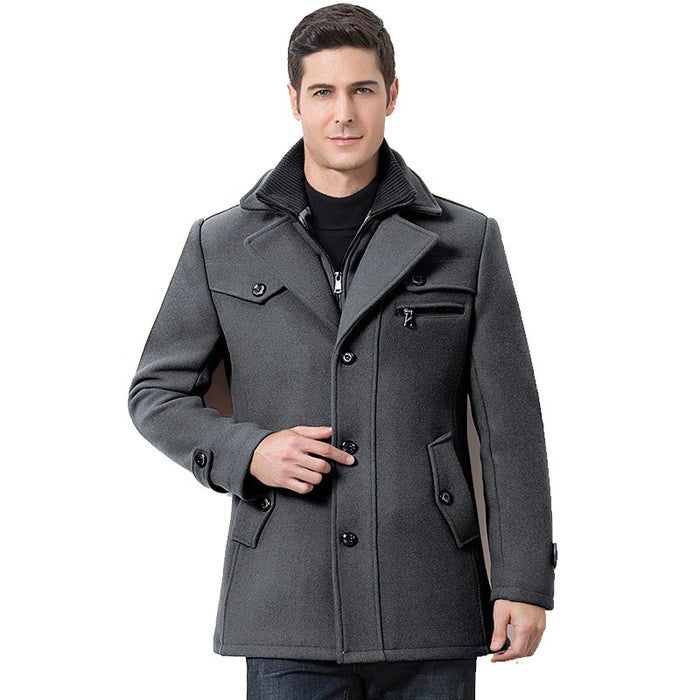 Men's Slim Comfortable V-Neck Solid Warm Coat