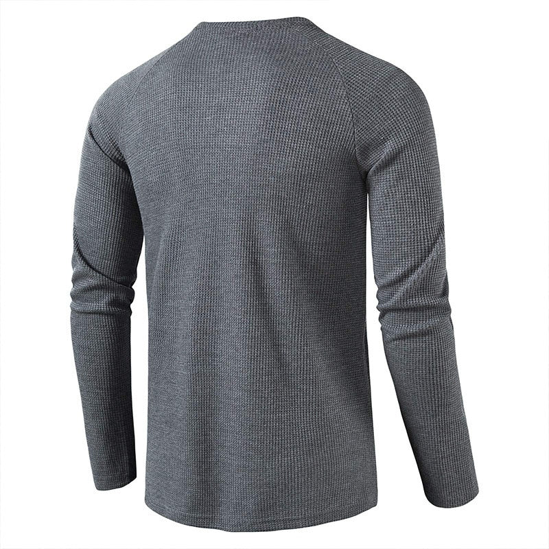 Men's Casual Long Sleeve Henley Collar T-Shirt