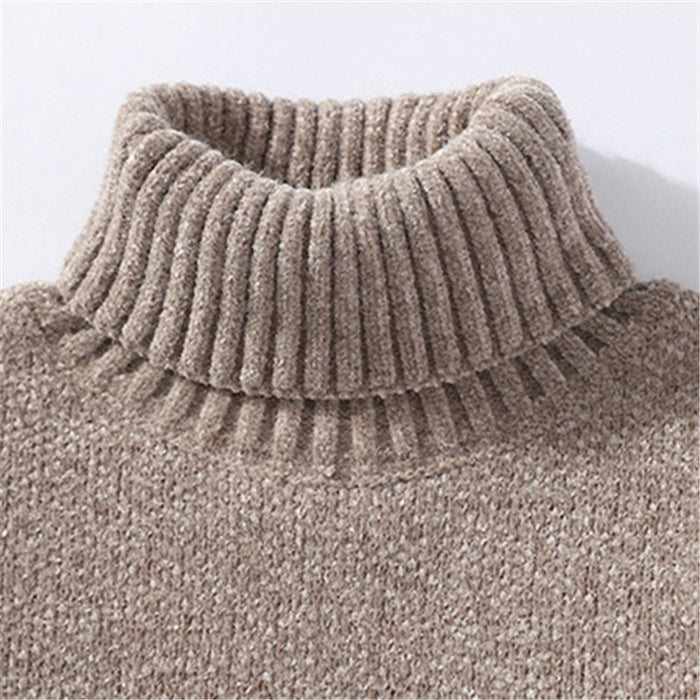 Solid Turtleneck Knitted Pullover Sweater
