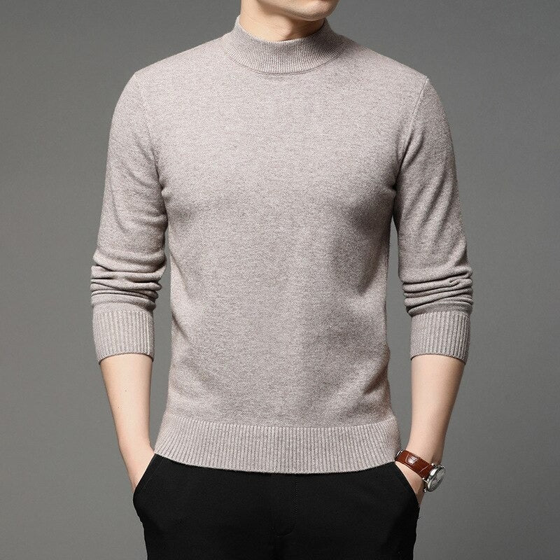 Men's Mock Neck Knitted Solid Pullovers