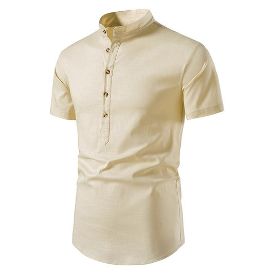 Summer Cotton Linen Short Sleeve Shirt Men