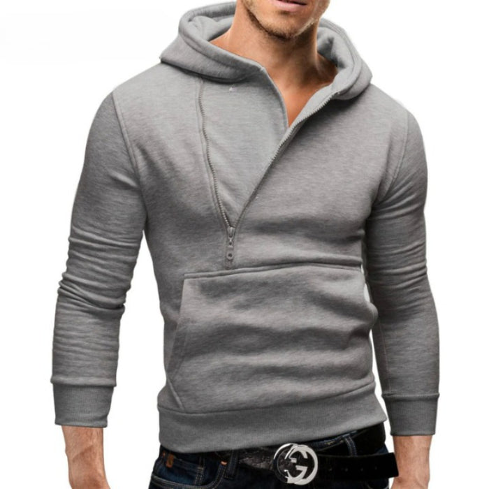 Oblique Zipper Solid Color Hoodies Men