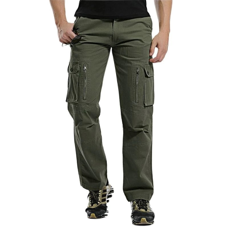 Men's Solid Multi-Pocketed Military Trousers